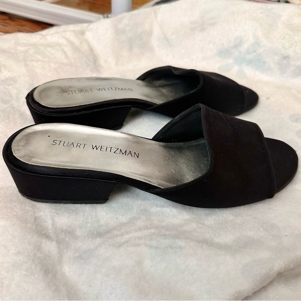 Stuart Weitzman Black Block Heel Slides